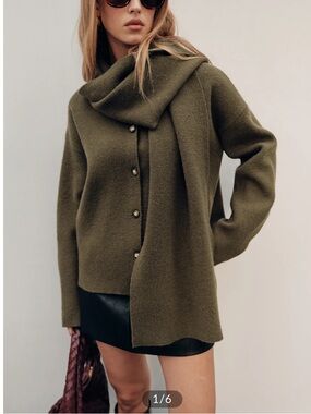 NWT COMMENSE Button-Front Knit Cardigan with Scarf Detail